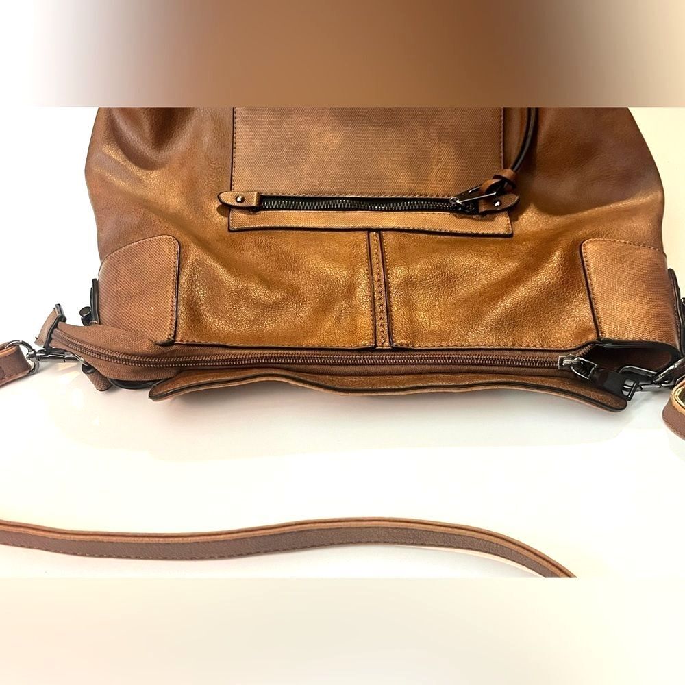 Realer Brown Faux Leather Bag Shoulder or Crossbody Purse Multiple Pockets - Picture 13 of 16